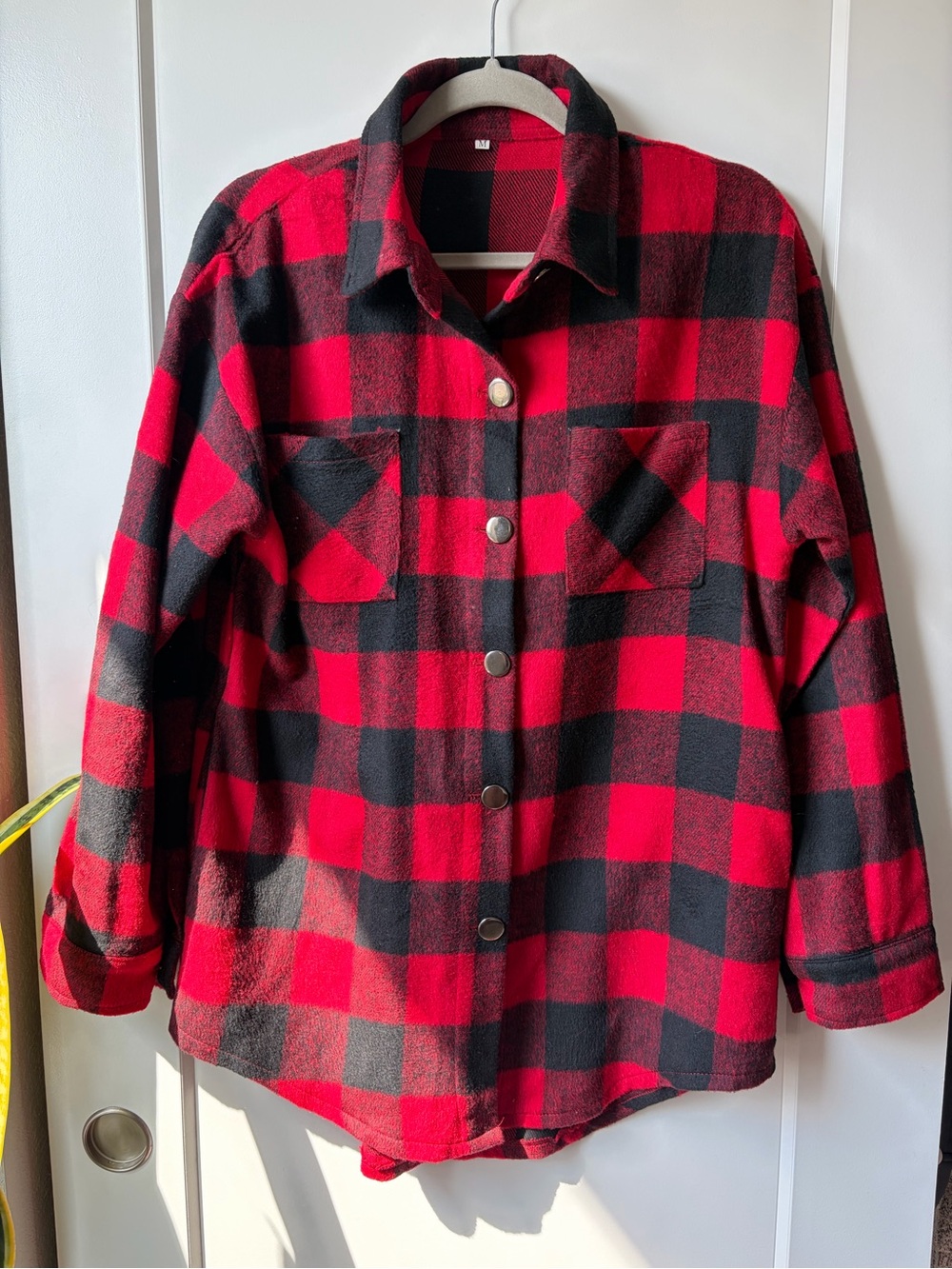 Women’s Red & Black Buffalo Plaid Button-Front Shirt Jacket